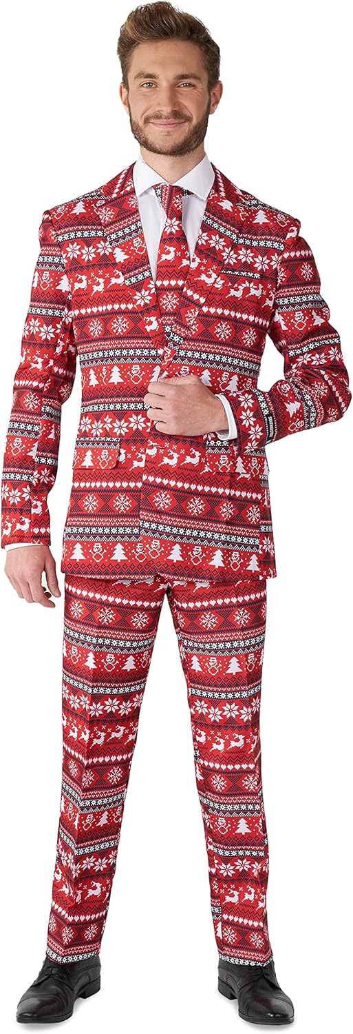 Herren-Weihnachtsanzug mit festlichem Druck, S Nordic Pixel Red