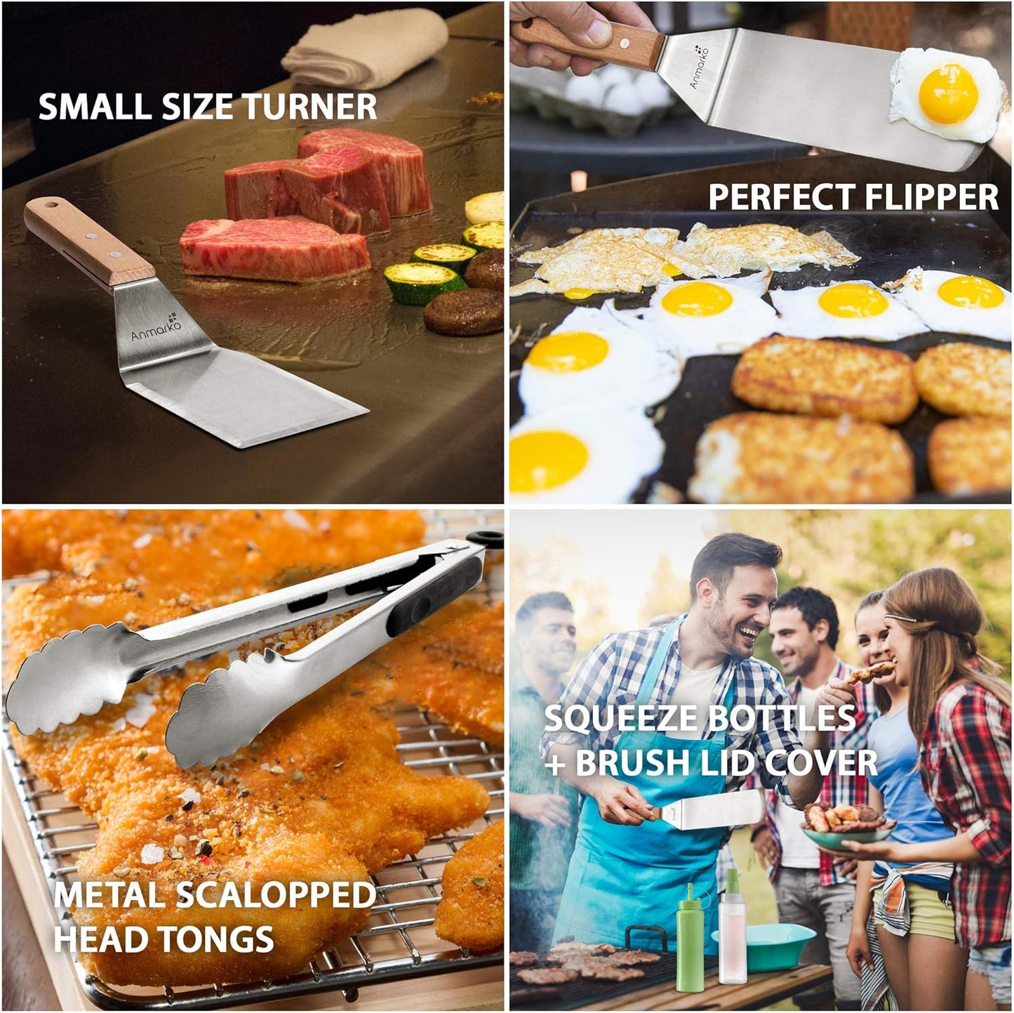 Grillwender-Set, Wooden Handle Set + Tongs And Bottles