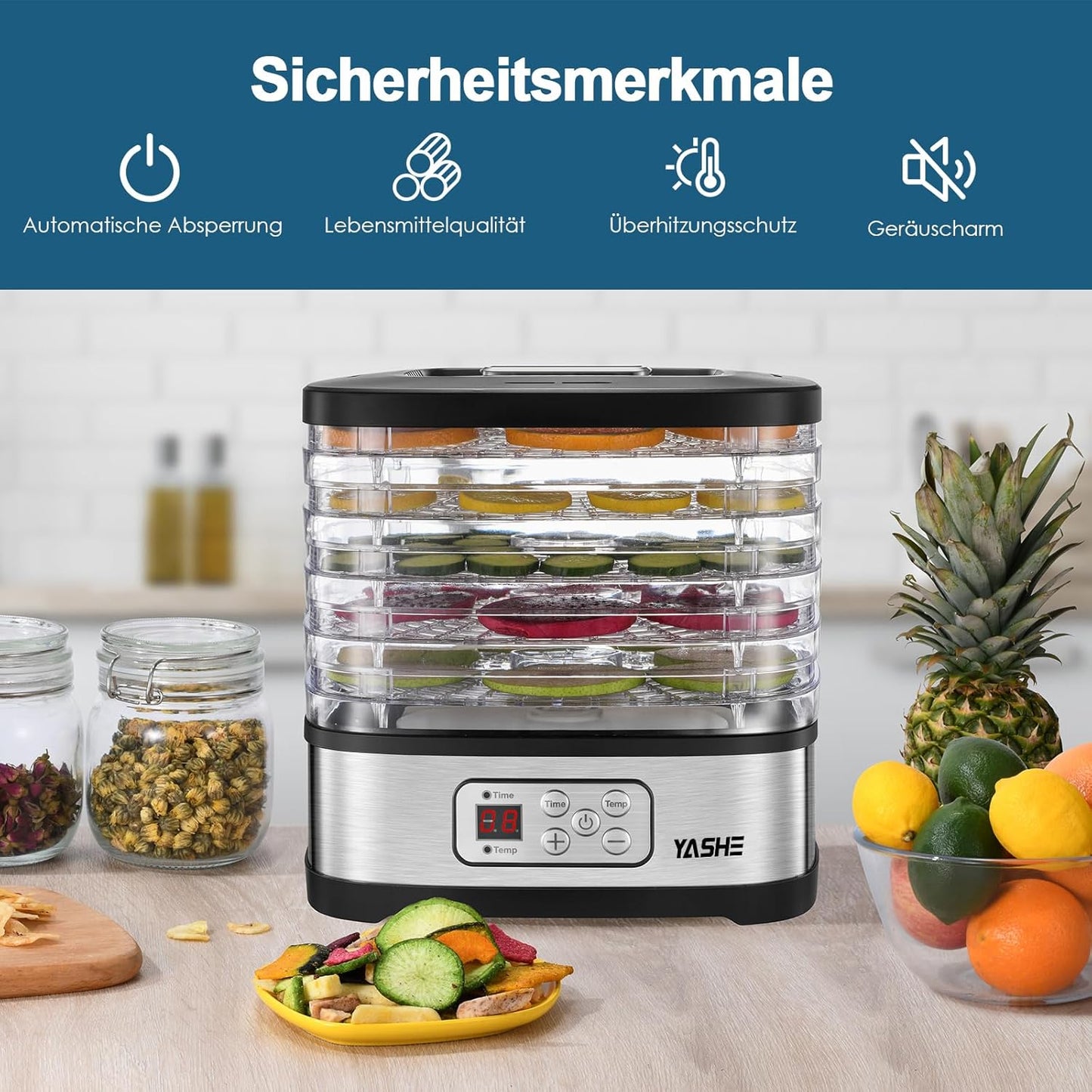 Dörrautomat GGJ-261B, Elektronische Steuerung 5 BPA-frei Tabletts