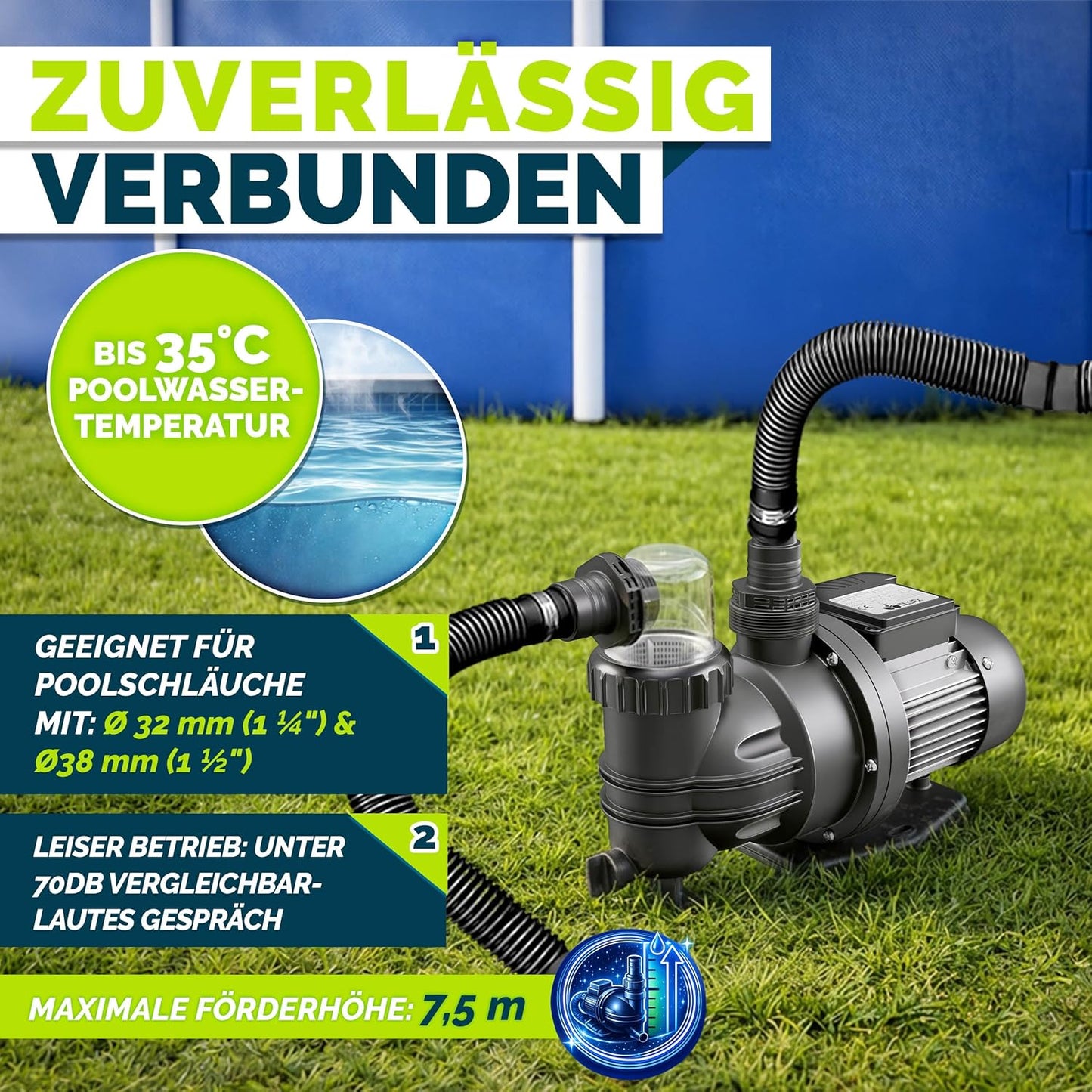 Filterpumpe für Pools bis 22m³, Ohne Timer 7.000 L/h - bis 22 m³ Pools