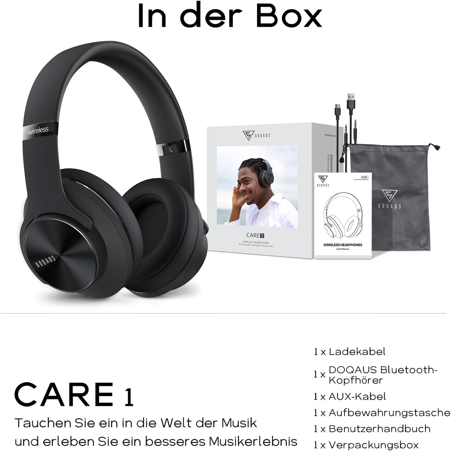 Bluetooth Over-Ear Kopfhörer mit 3 EQ-Modi, Schwarz