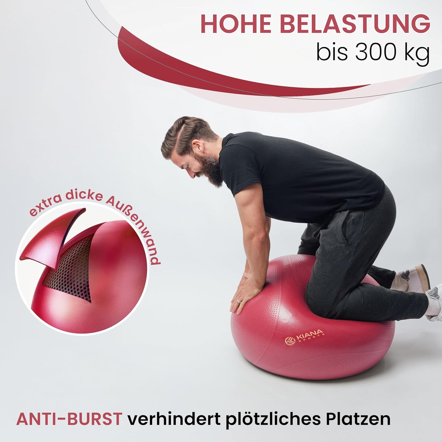 Gymnastikball mit Noppen & Pumpe, Weinrot XL (für Körpergröße ab 180 cm)