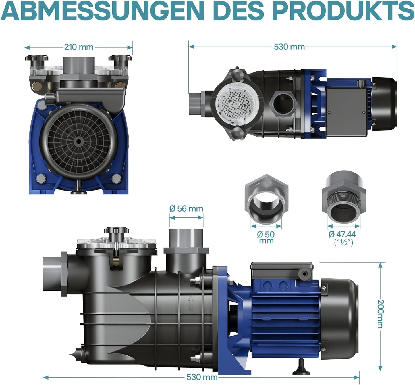 Schwimmbadpumpe, 15000 l/h 750 W