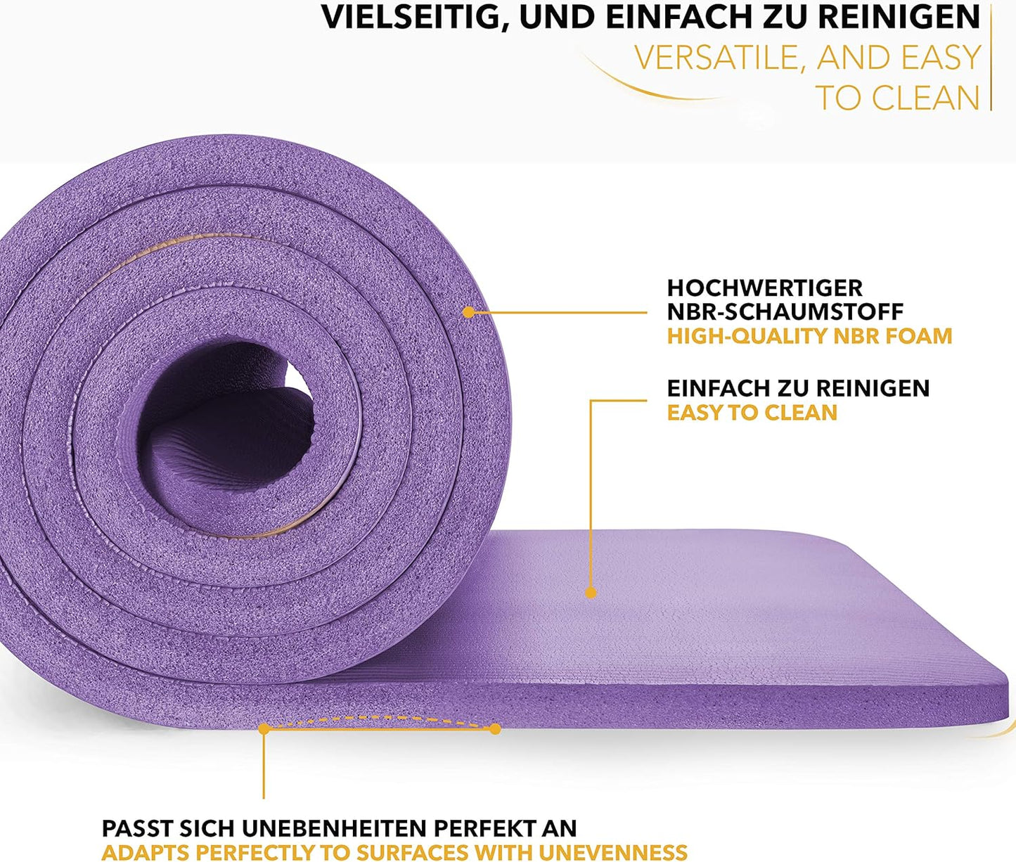 Rutschfeste Yogamatte mit Tragegurt (190x100x1,5 cm), Violett 190 x 100 x 1,5 cm