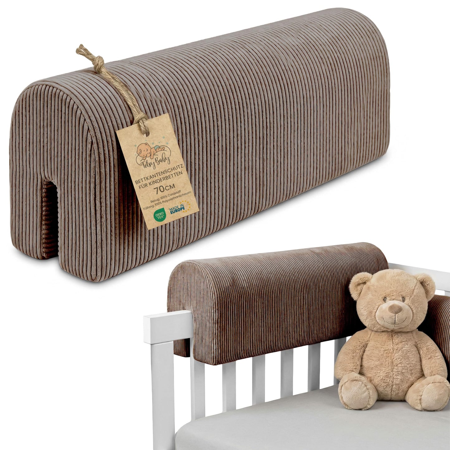 Bettkantenschutz für Kinderbetten 70 cm, Braun 70 cm