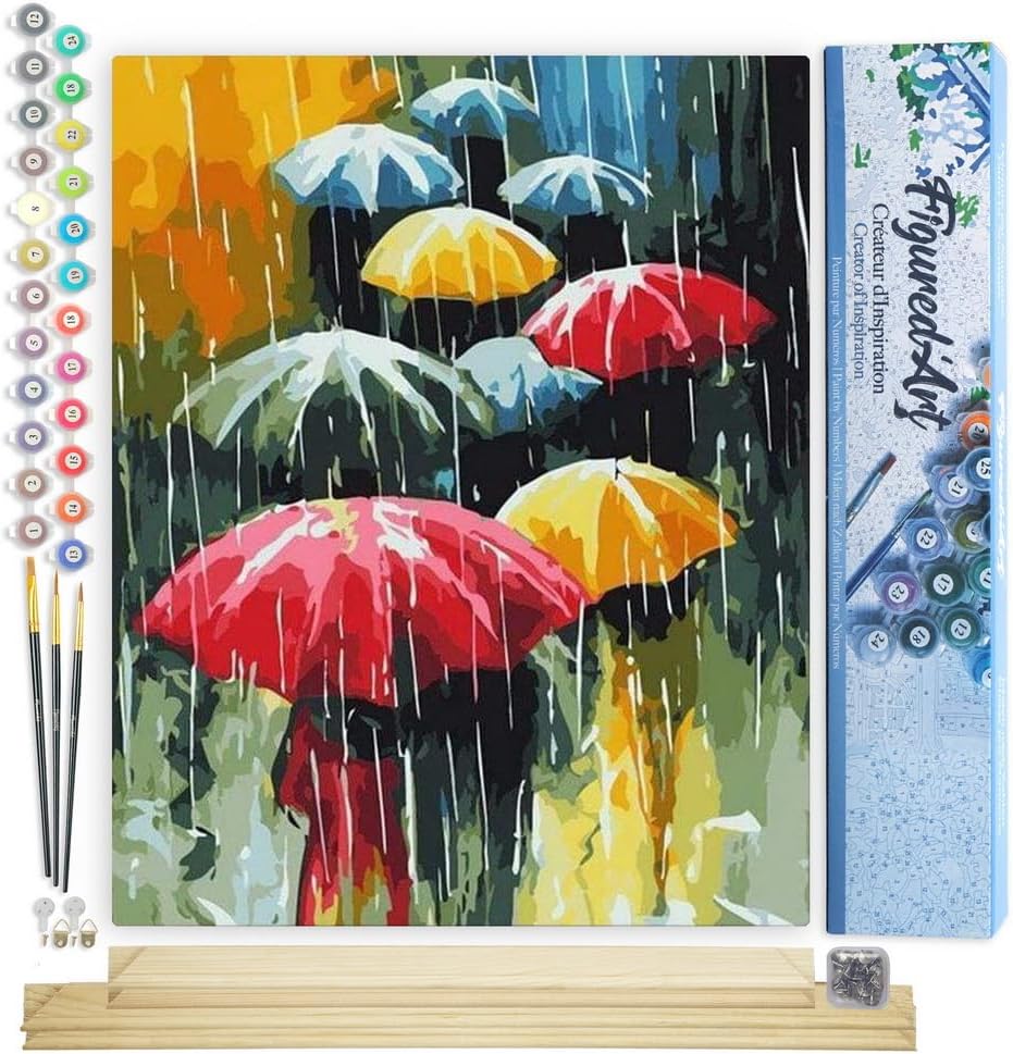 Malen nach Zahlen Set - Menschen mit Regenschirme, Menschen mit Regenschirme 40x50cm Mit Keilrahmen (nicht gespannt)