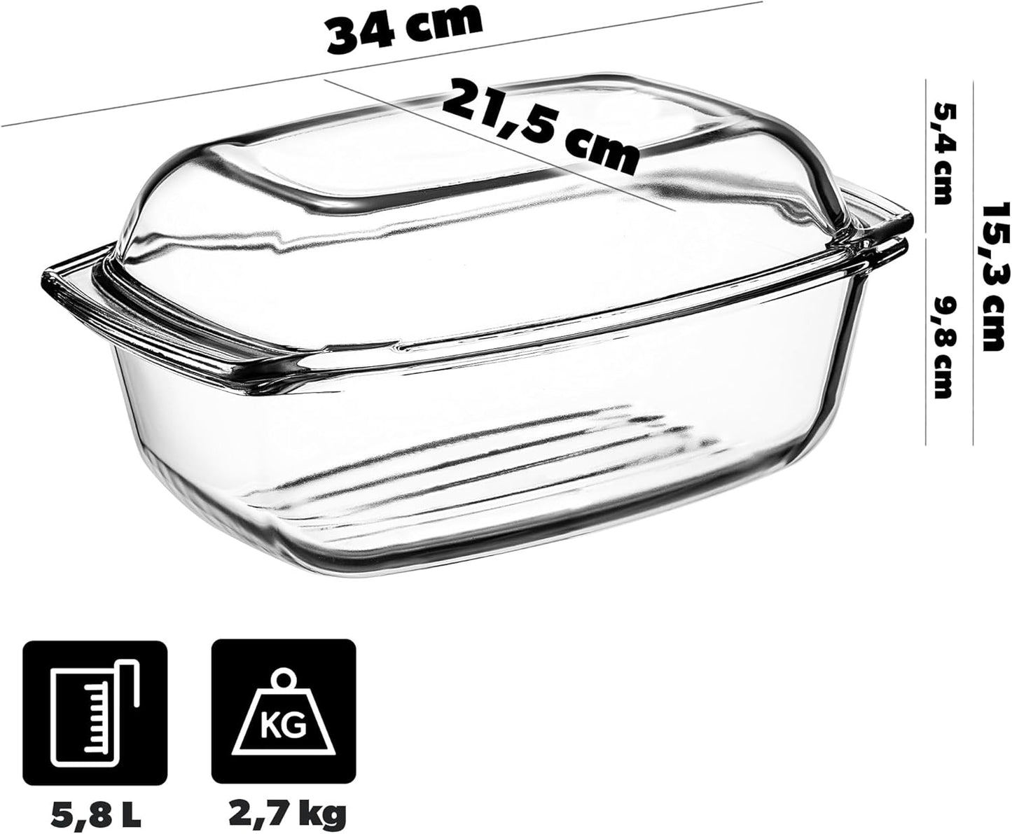 Auflaufform mit Deckel, Rechteckig - 5.8L