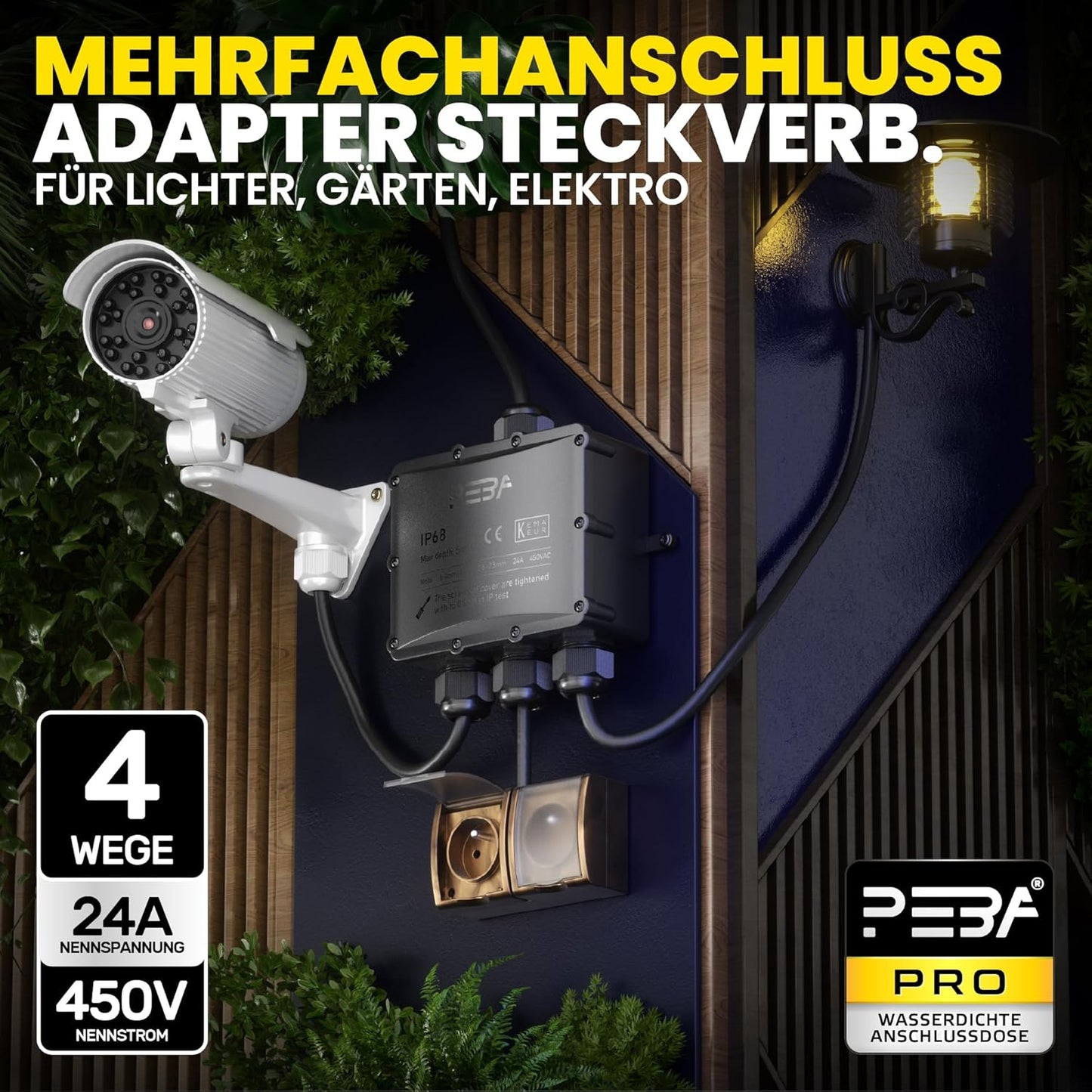 Wasserdichte 4-Wege-Verteilerdose IP68 für Aussenbereich, 4-Eingänge