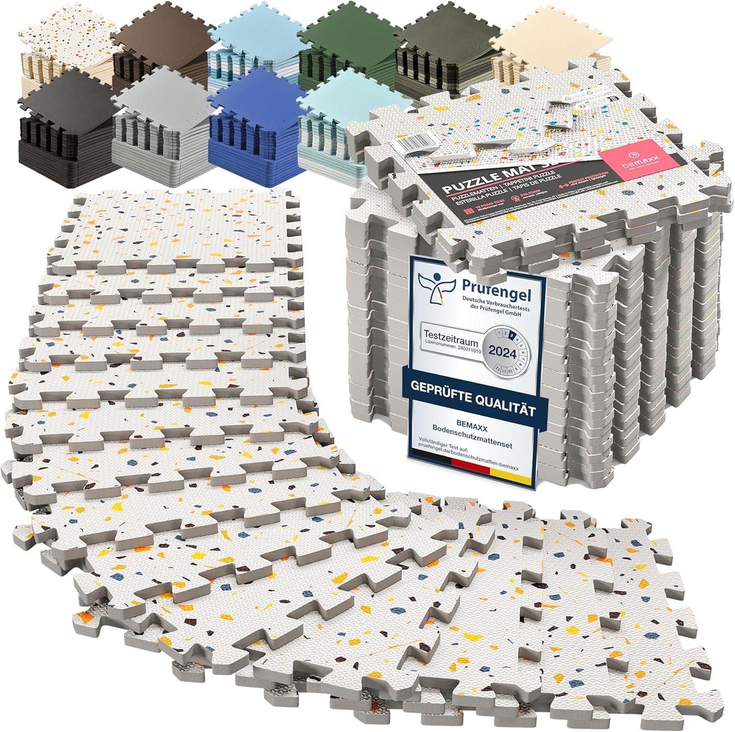 Bodenschutzmatten-Set für Sport & Fitness (18 Stück), Terrazzo | 18 Matten | 1,67 M² ; 32L x 32B x 1D cm
