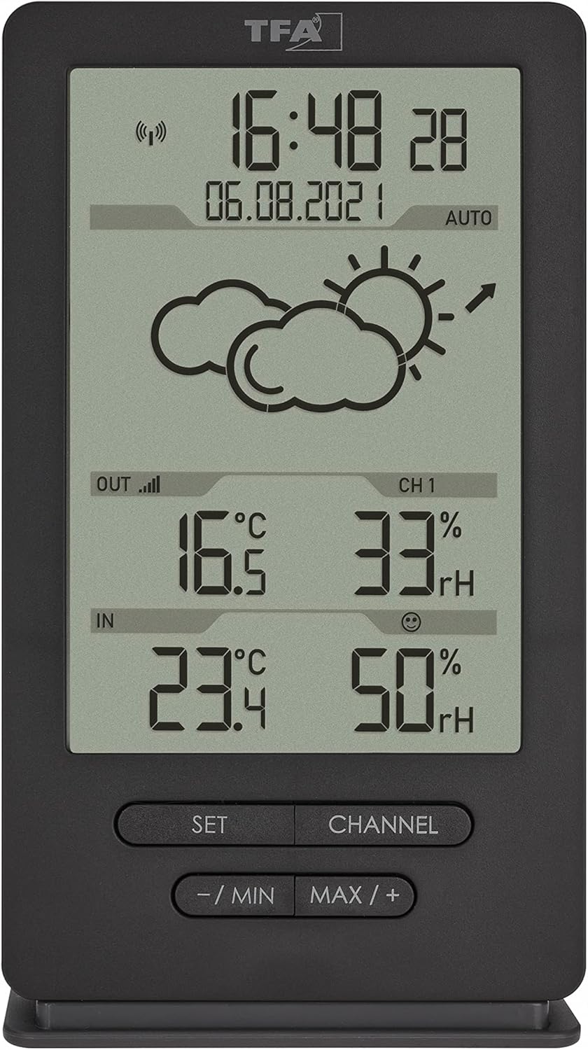 Digitale Funk-Wetterstation mit Aussensensor, Anthrazit