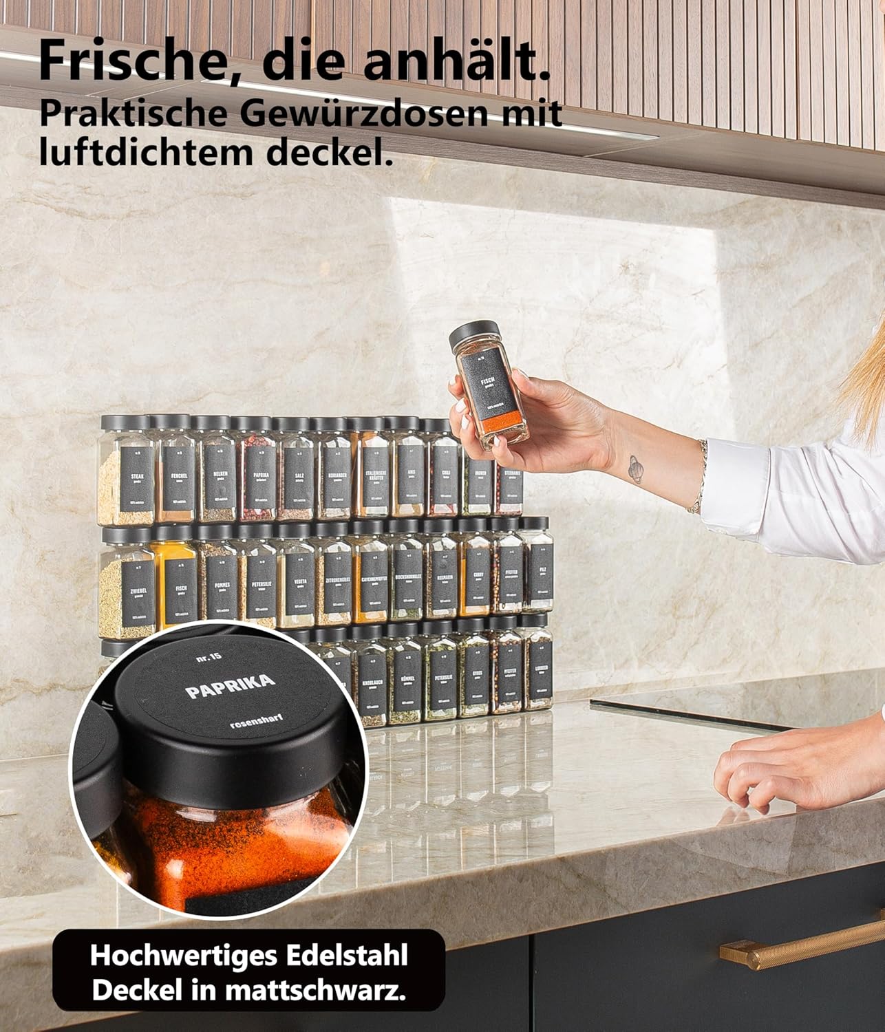 Gewürzgläser-Set mit Schraubkappe, 12 Stk., Deckel Edelstahl