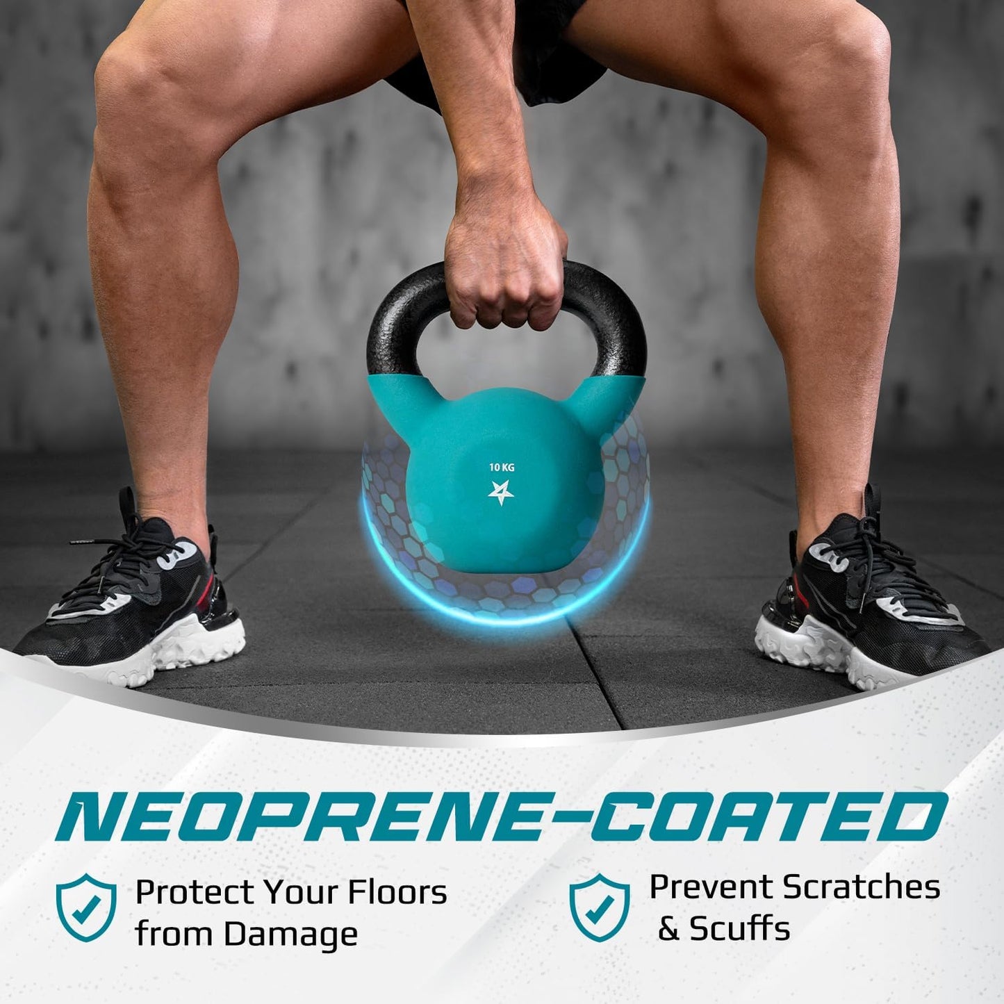 Kettlebell mit Neoprenbeschichtung, 10 kg – Blaugrün