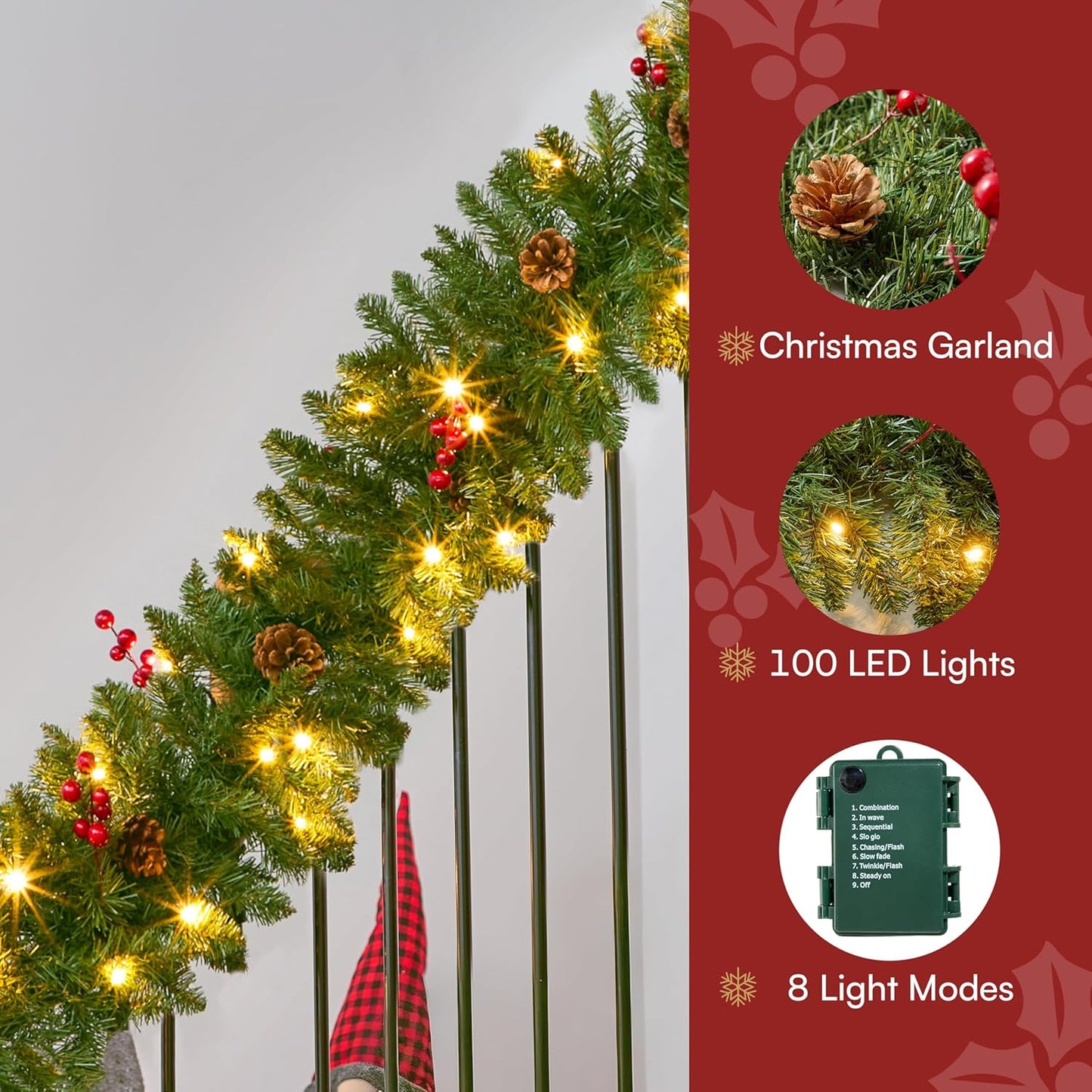 Weihnachtsgirlande mit LED-Lichtern und Dekorationen