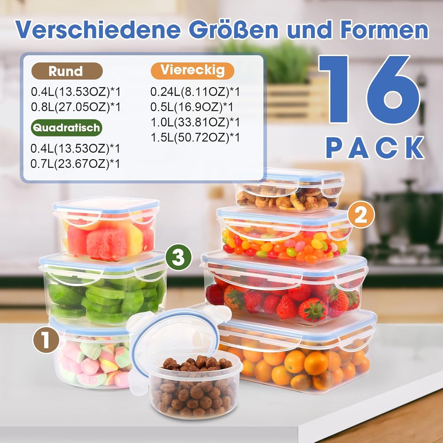 Frischhaltedosen-Set mit Deckel (16-teilig), SE-16PCS
