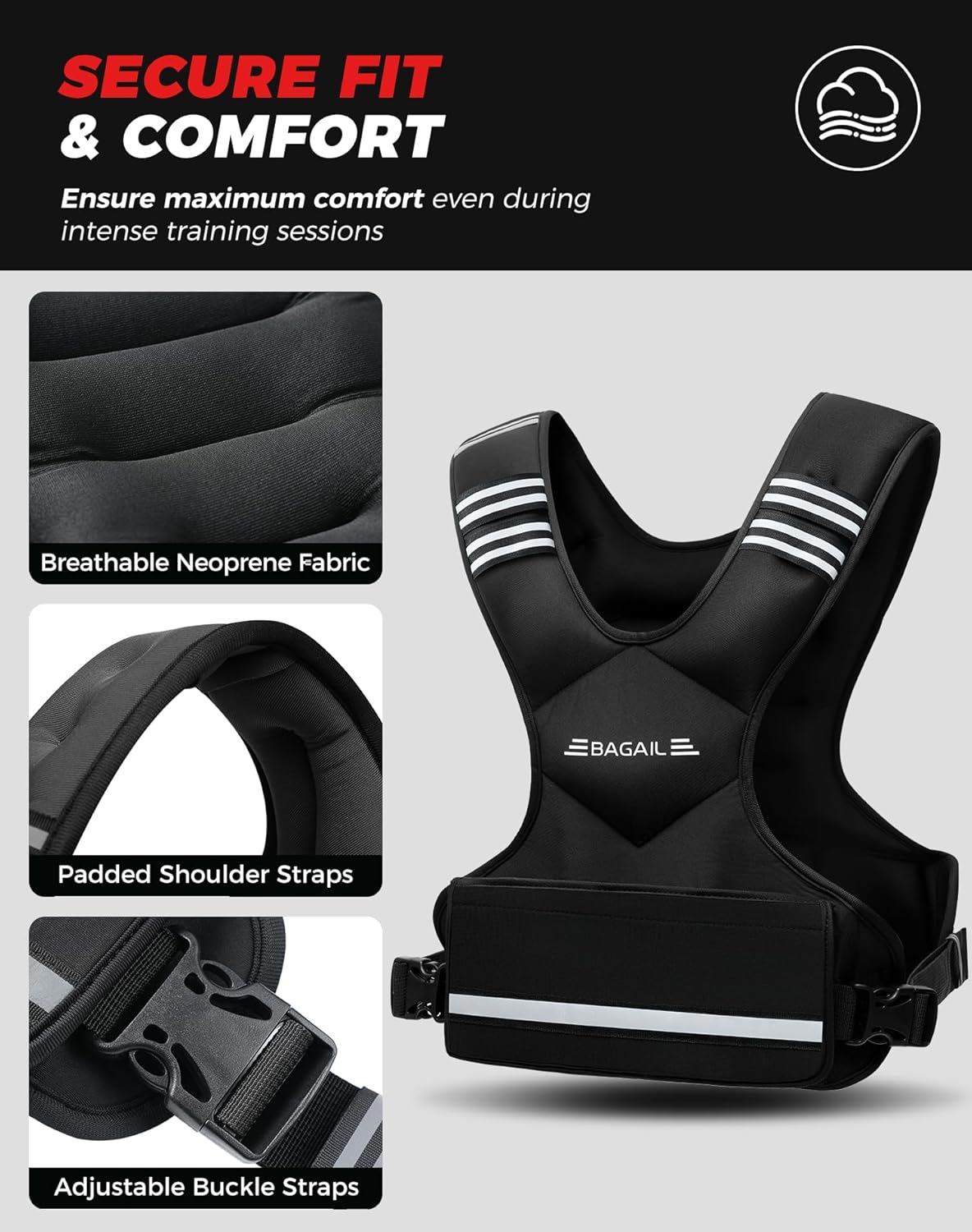Gewichtsweste für Krafttraining, Schwarz 1.8-4.5kg / 4-10lb