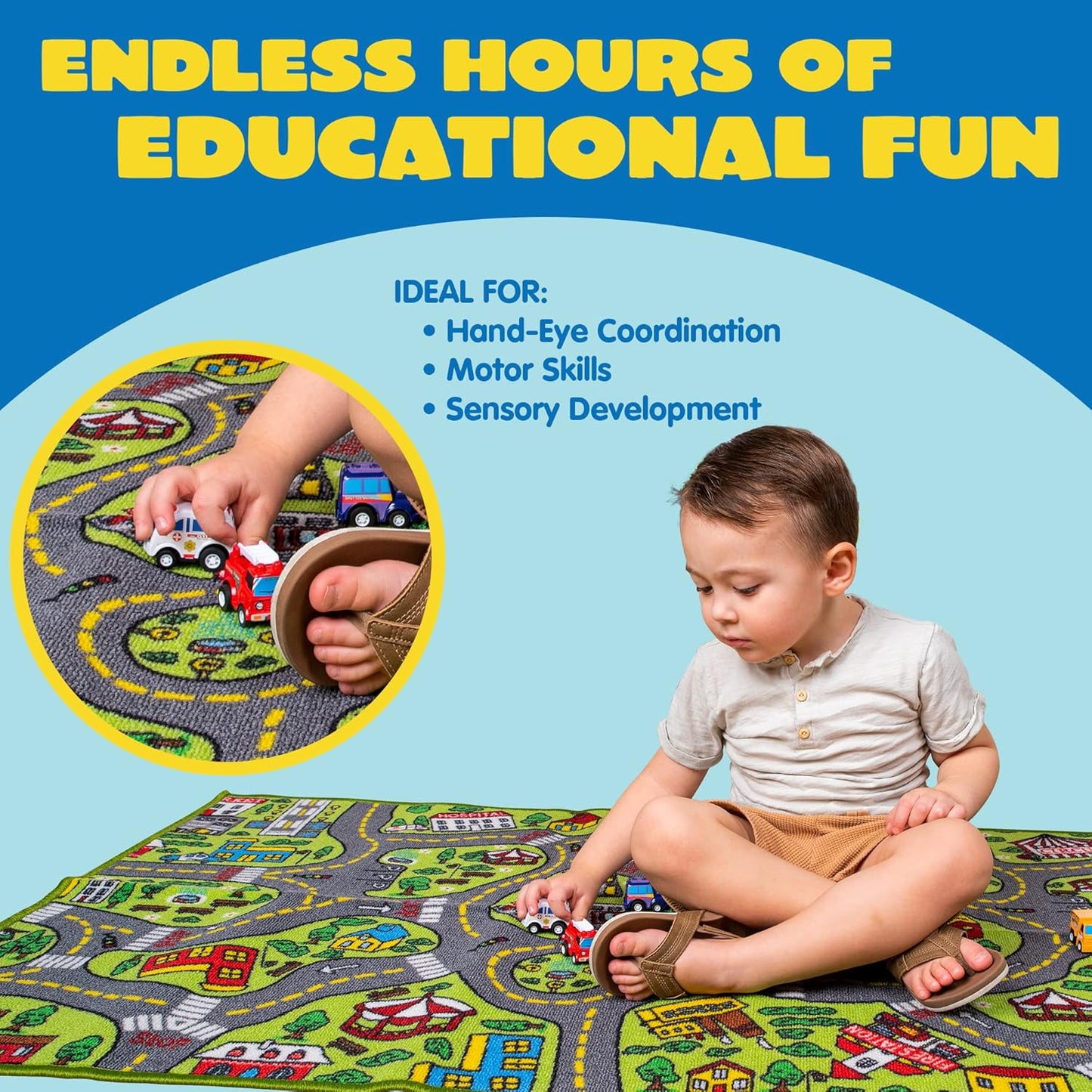Kinder-Spielteppich mit Mini-Autos (80x150cm)