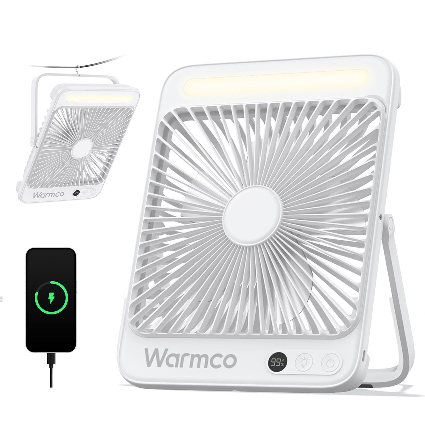 Camping-Ventilator mit Lampe, Weiss