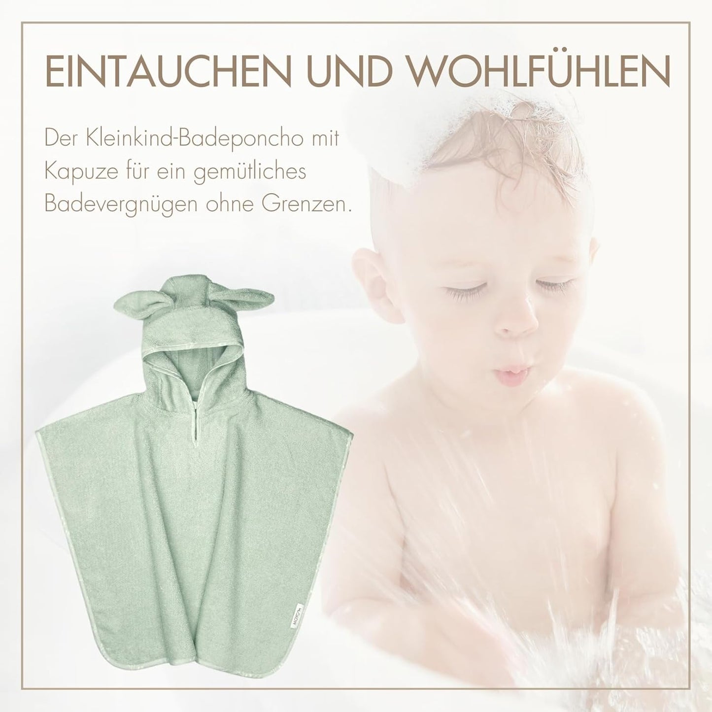 Badeponcho mit Hasenohren für Kinder, Mint Hasenohren