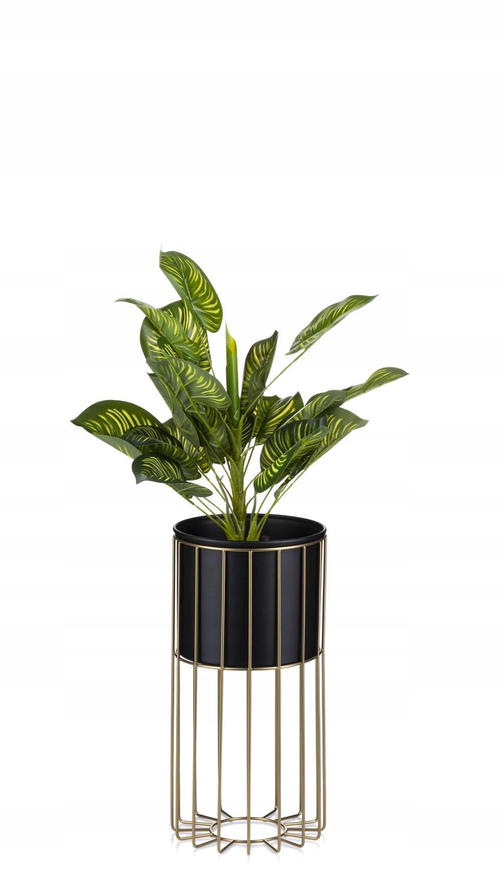 Metall-Blumenständer mit rundem Blumentopf, 42 cm Gold - Schwarz