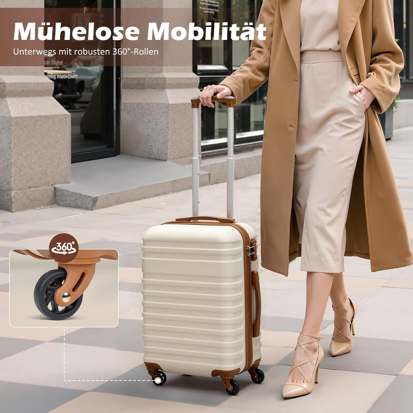 Hartschalen-Trolley-Set mit TSA-Schloss (3-teilig), Dunkelgrün/Braun Mittlerer Koffer-Set 3tlg