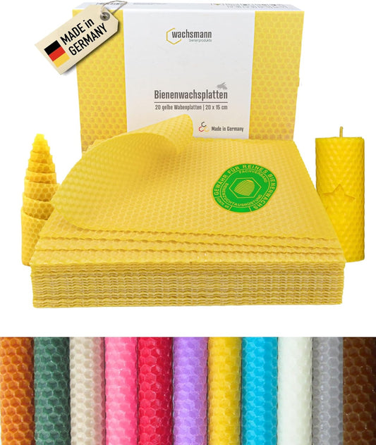 20er Set Bienenwachsplatten für Kerzenherstellung, Gelb | 20 X 15 cm