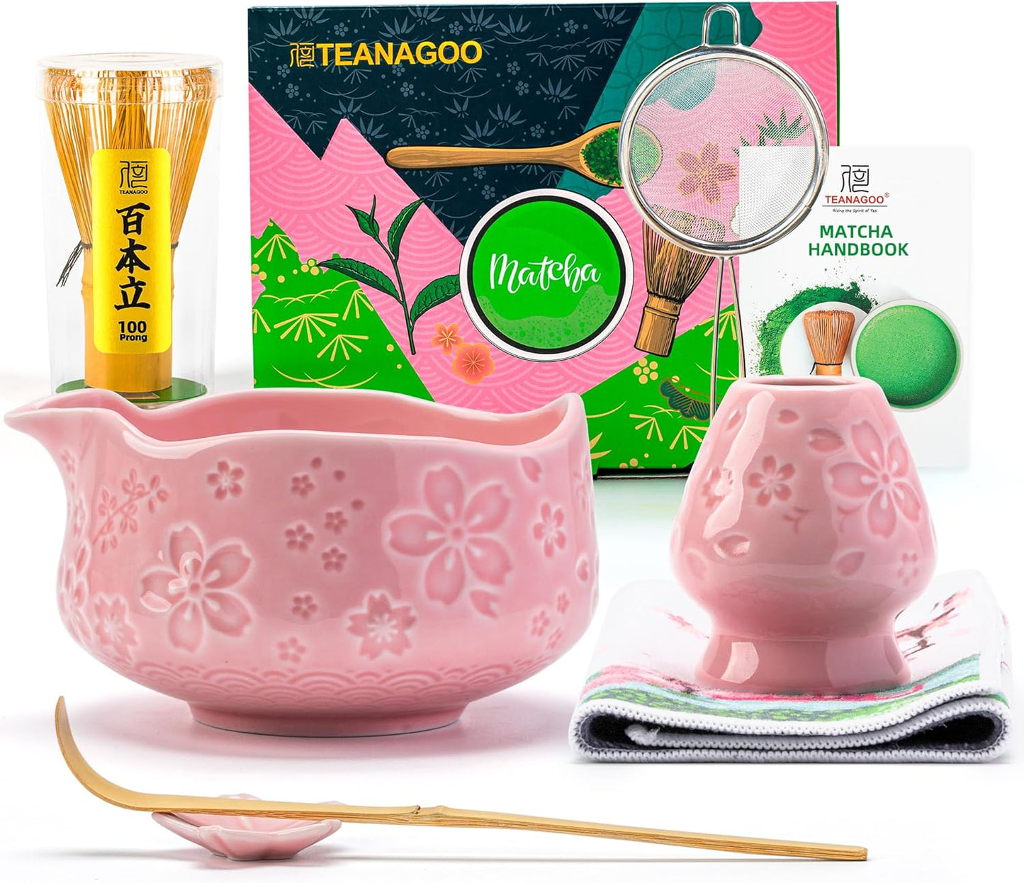 7-teiliges Matcha-Set, 7 Stück/Set, Schüssel mit Ausguss Rosa