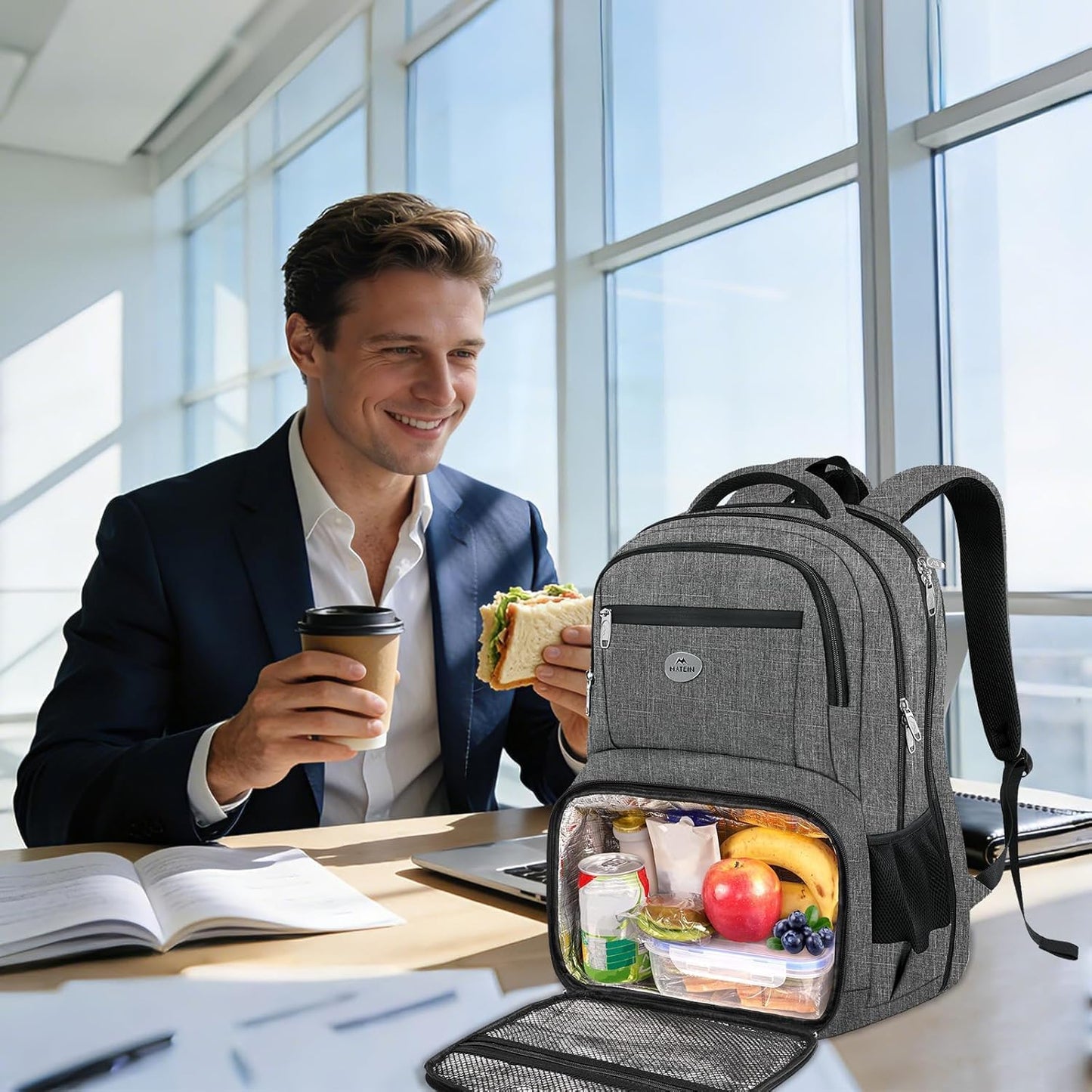 Laptop-Rucksack mit Kühlfach und USB-Anschluss, L Grau
