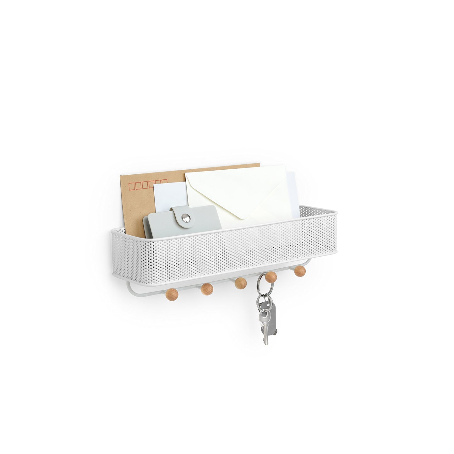 Schlüsselbrett mit Briefablage & Haken-Set, Weiss/Natur Wandorganizer