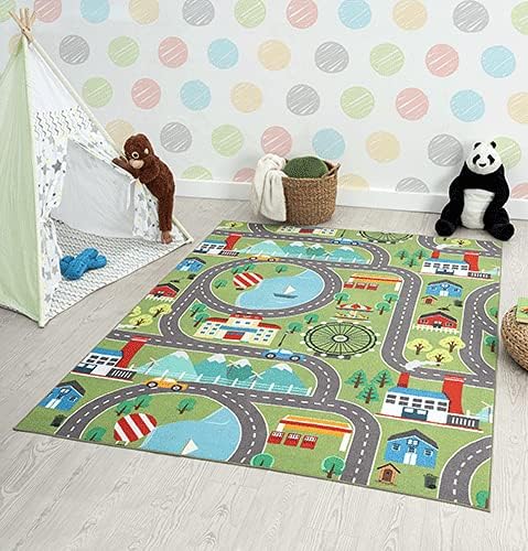 Kinder-Spielteppich mit Strassenmotiv, 140 x 200 cm Grün
