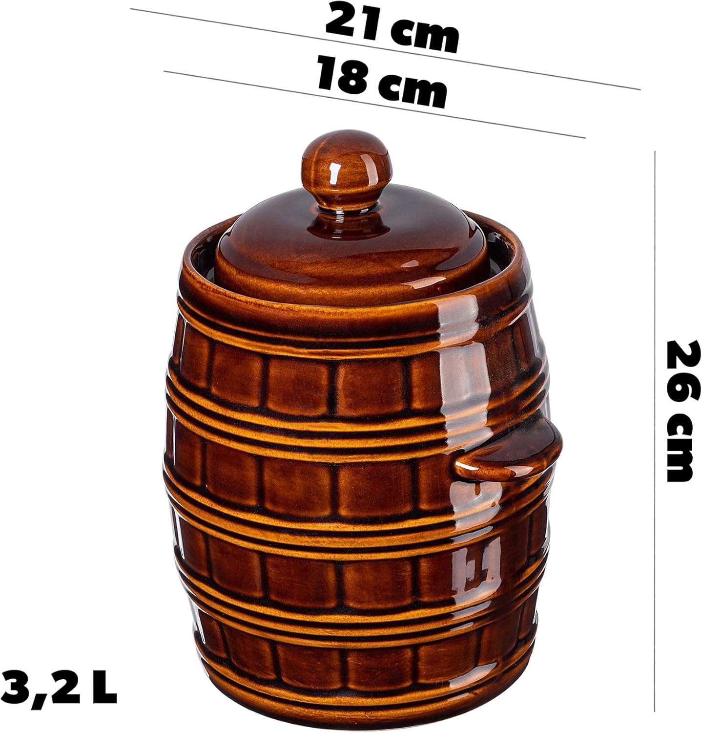 Gärtopf mit Wasserrinne und Deckel, Braun, 3.2l