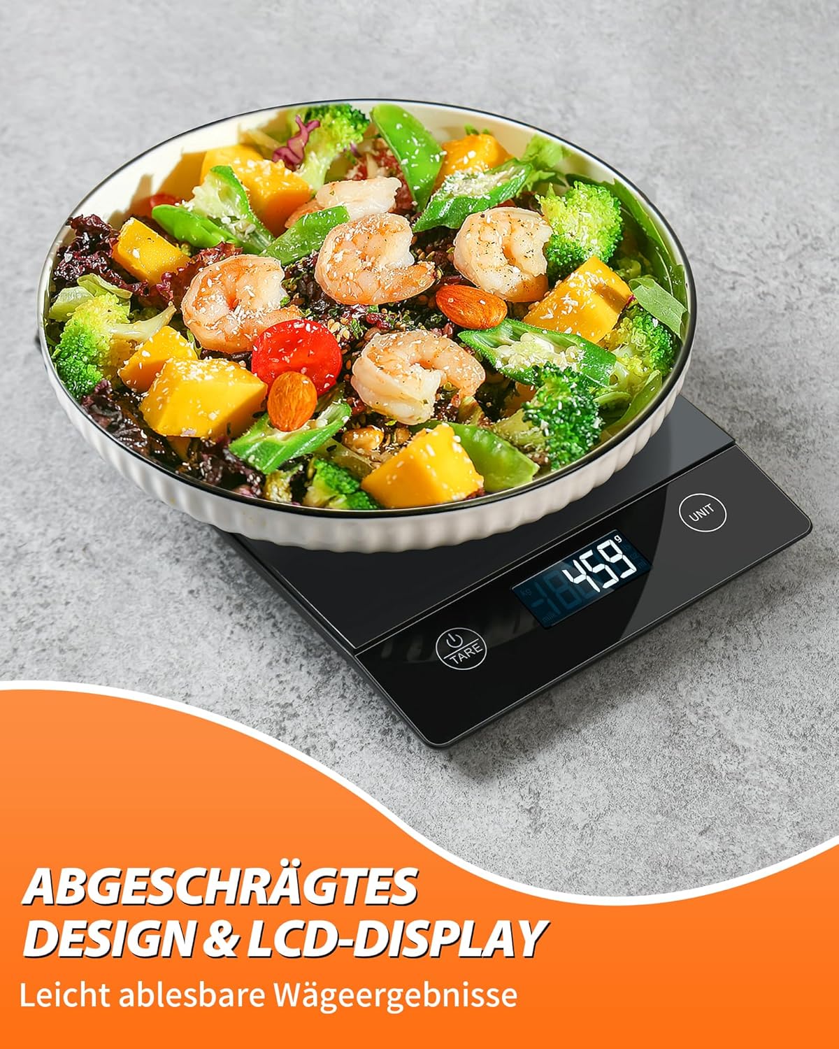 Digitale Küchenwaage K211H mit LCD-Display und Tara-Funktion, Glas Grau