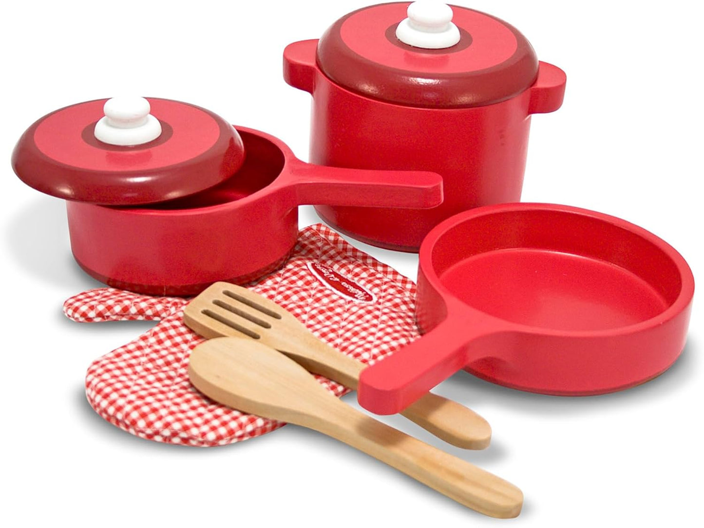 8-teiliges Koch-Set mit Topf, Pfanne, Pfannenwender und Ofenhandschuh, Wooden Kitchen Accessory