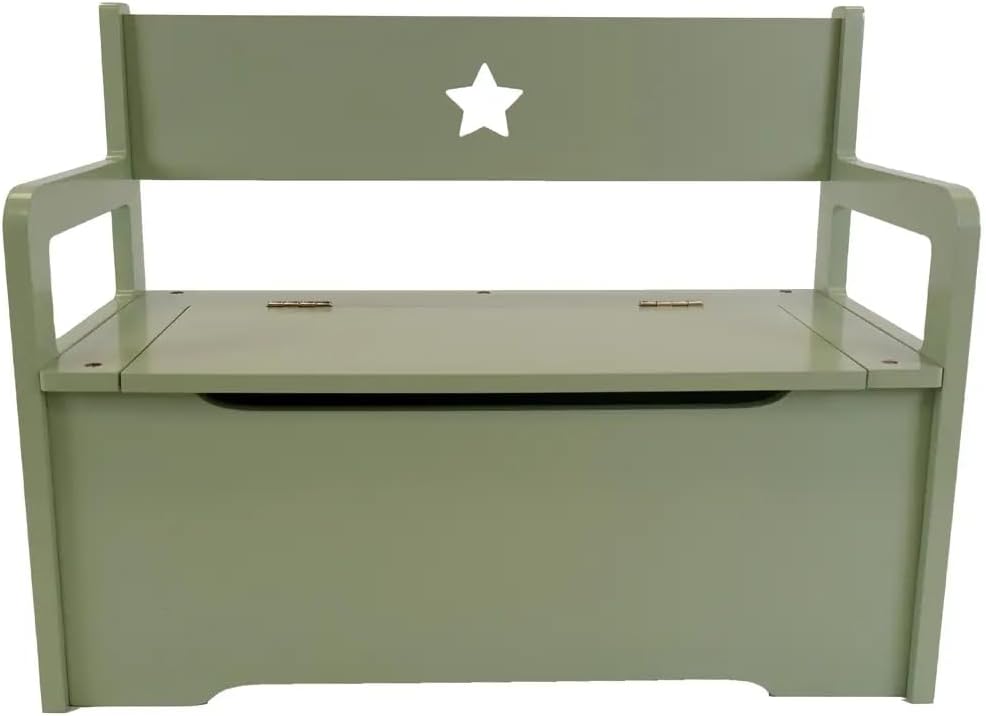 Holzspielzeugkiste mit Sitzbankfunktion (2-in-1), Grün