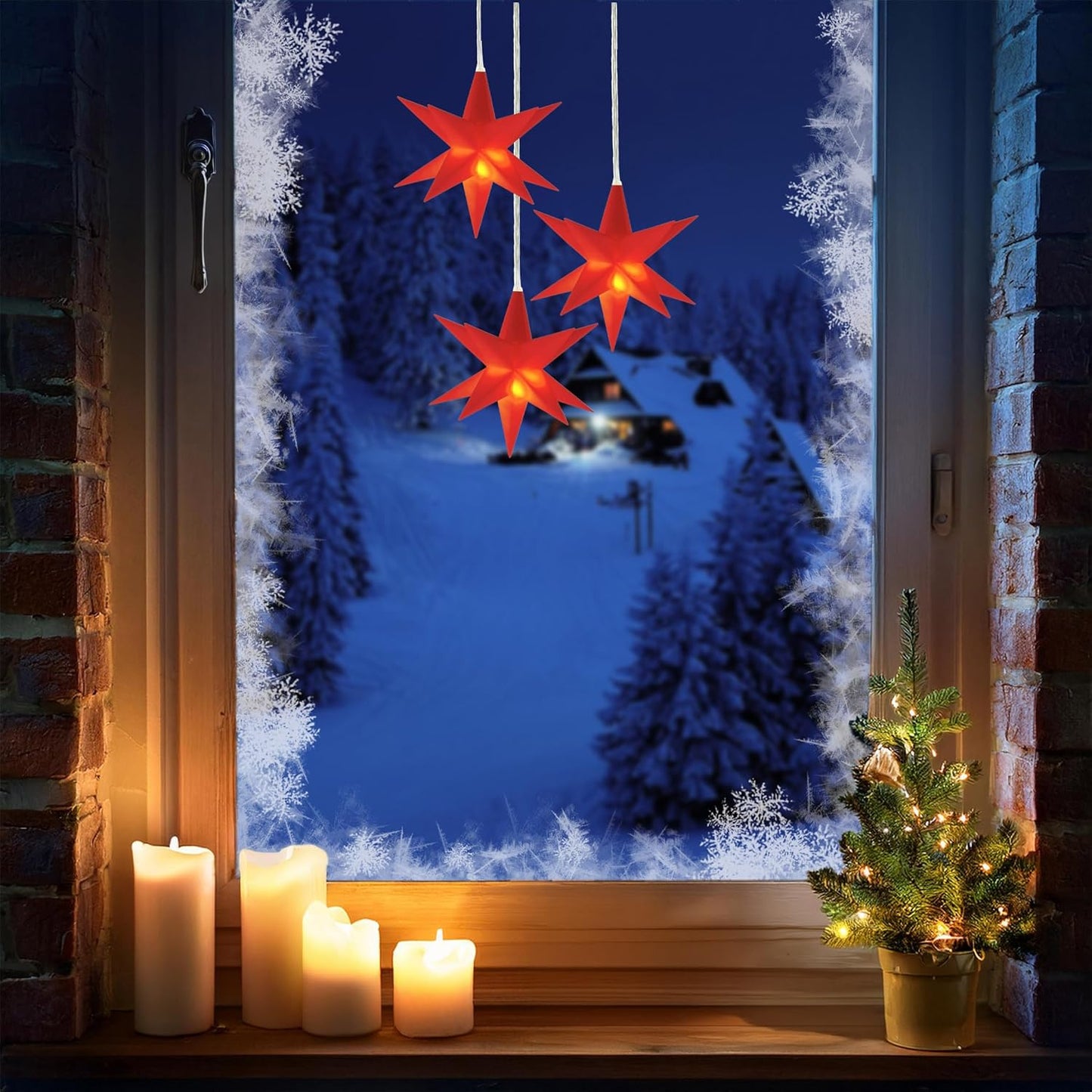 3D Weihnachtsstern Set mit Timer, Rot 3er