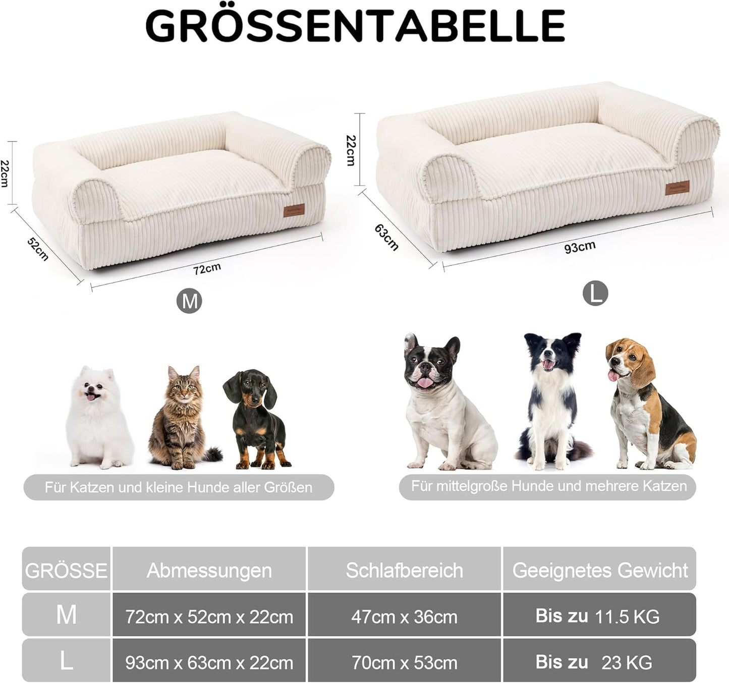 Katzensofa mit abnehmbarem, waschbarem Bezug, L 72 x B 52 x H 22 cm Creme