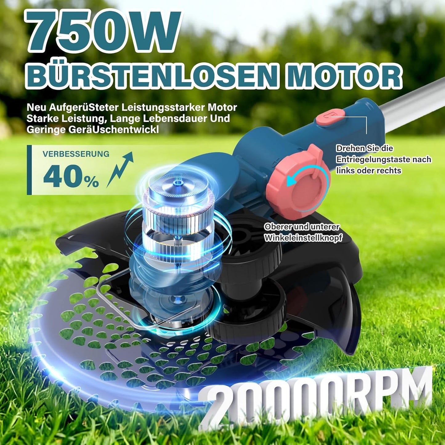 2-in-1 Rasentrimmer/Kantenschneider HY-15 mit Akku, Blau