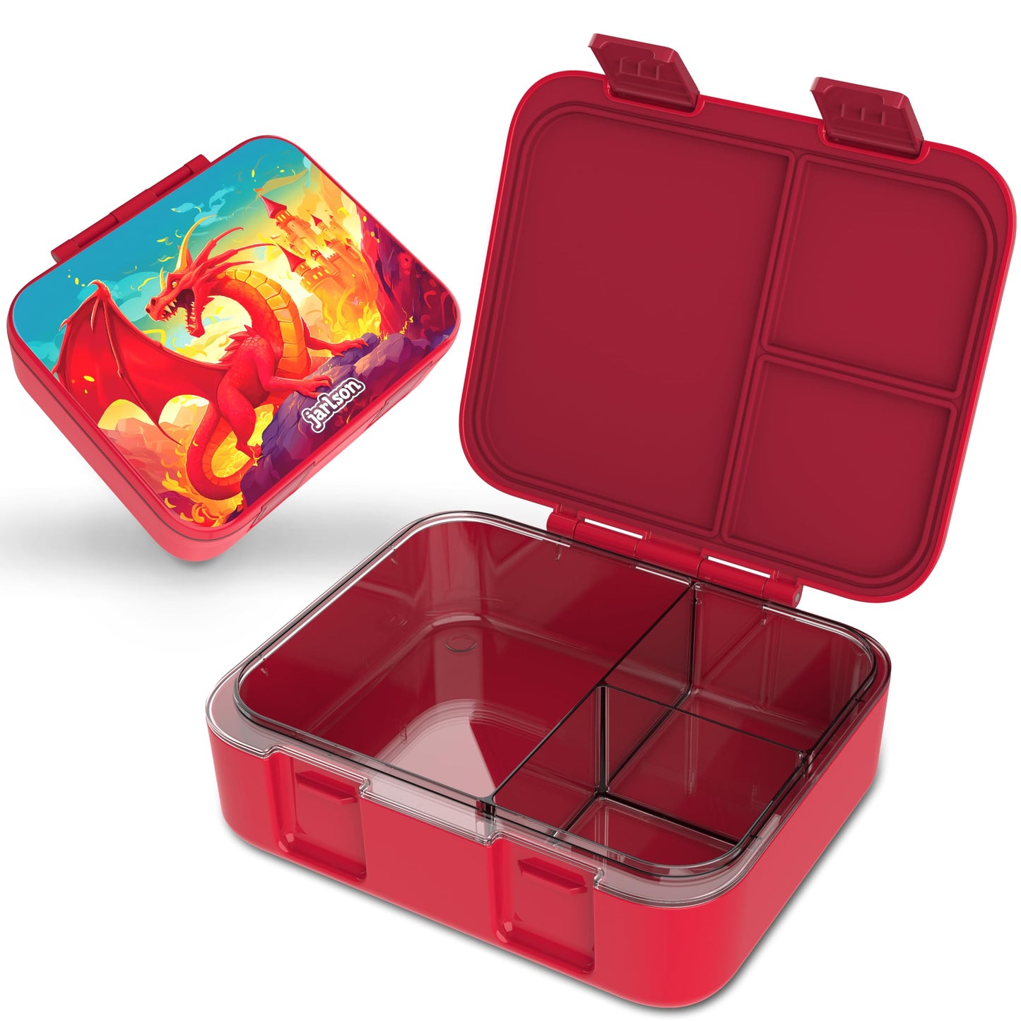 Kinder Bento Lunchbox mit Trennfächern, Drache Rot