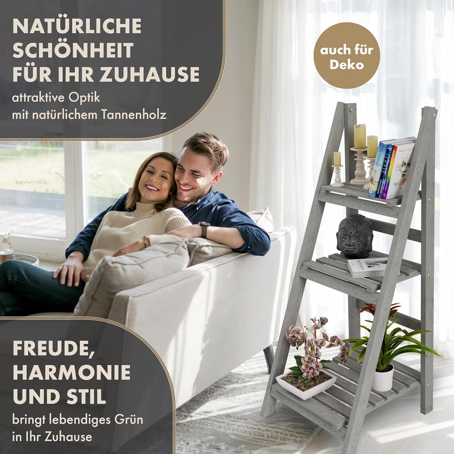 Klappbare Blumenleiter mit 3-Ebenen, M - 108x41x40cm