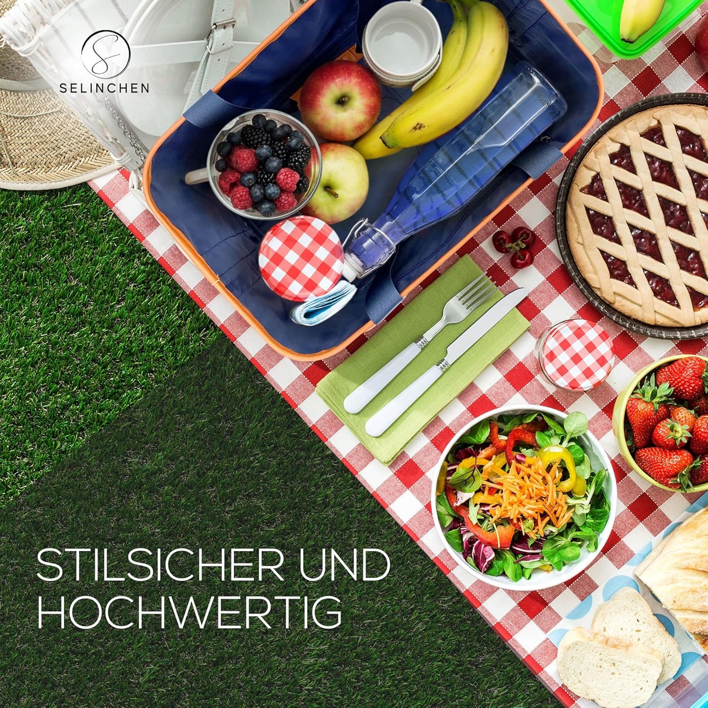 Premium Einkaufskorb mit PU-Griff, Blau