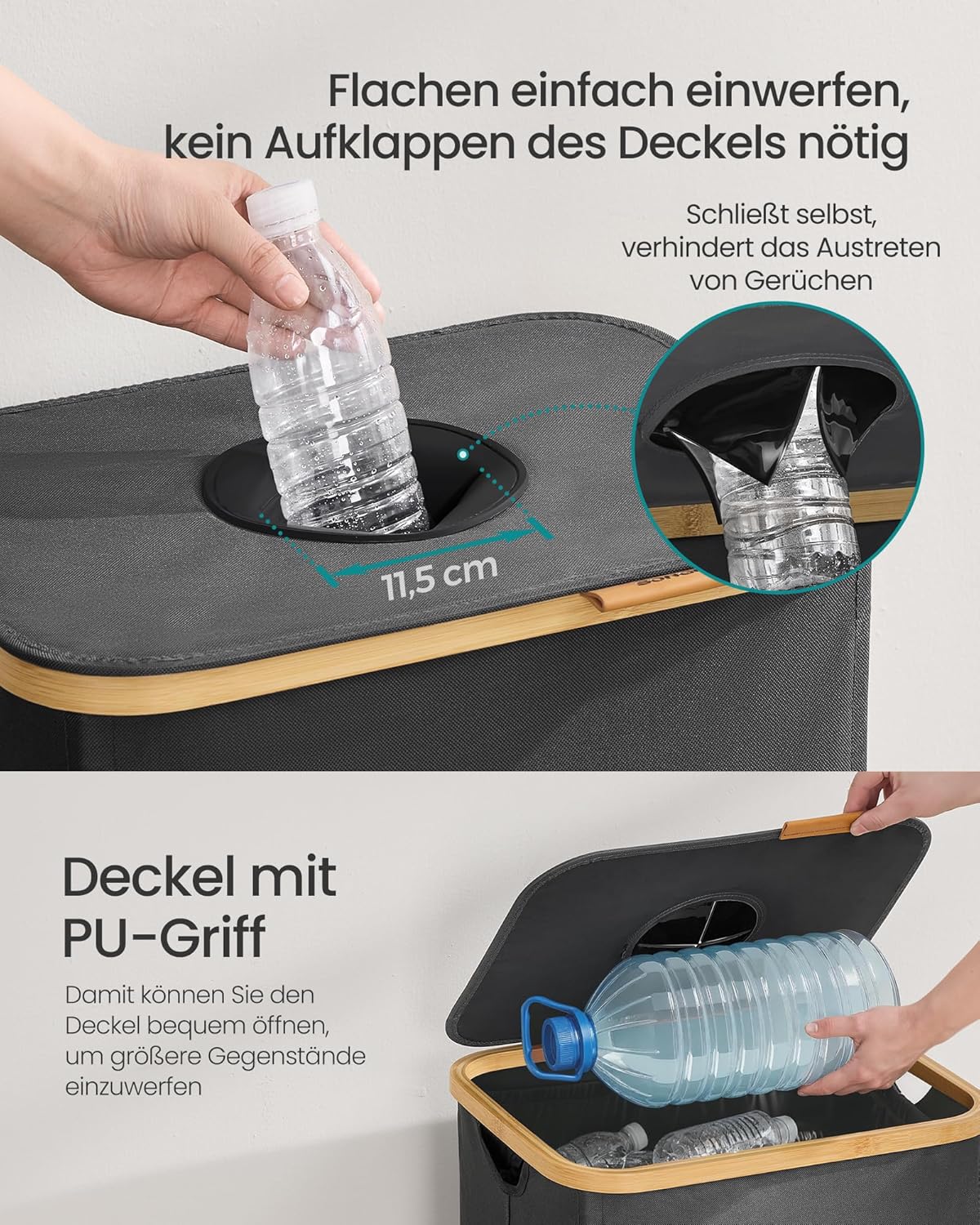 Pfandflaschen-Sammelbehälter mit Innensack, Schiefergrau + Naturbeige 95 L