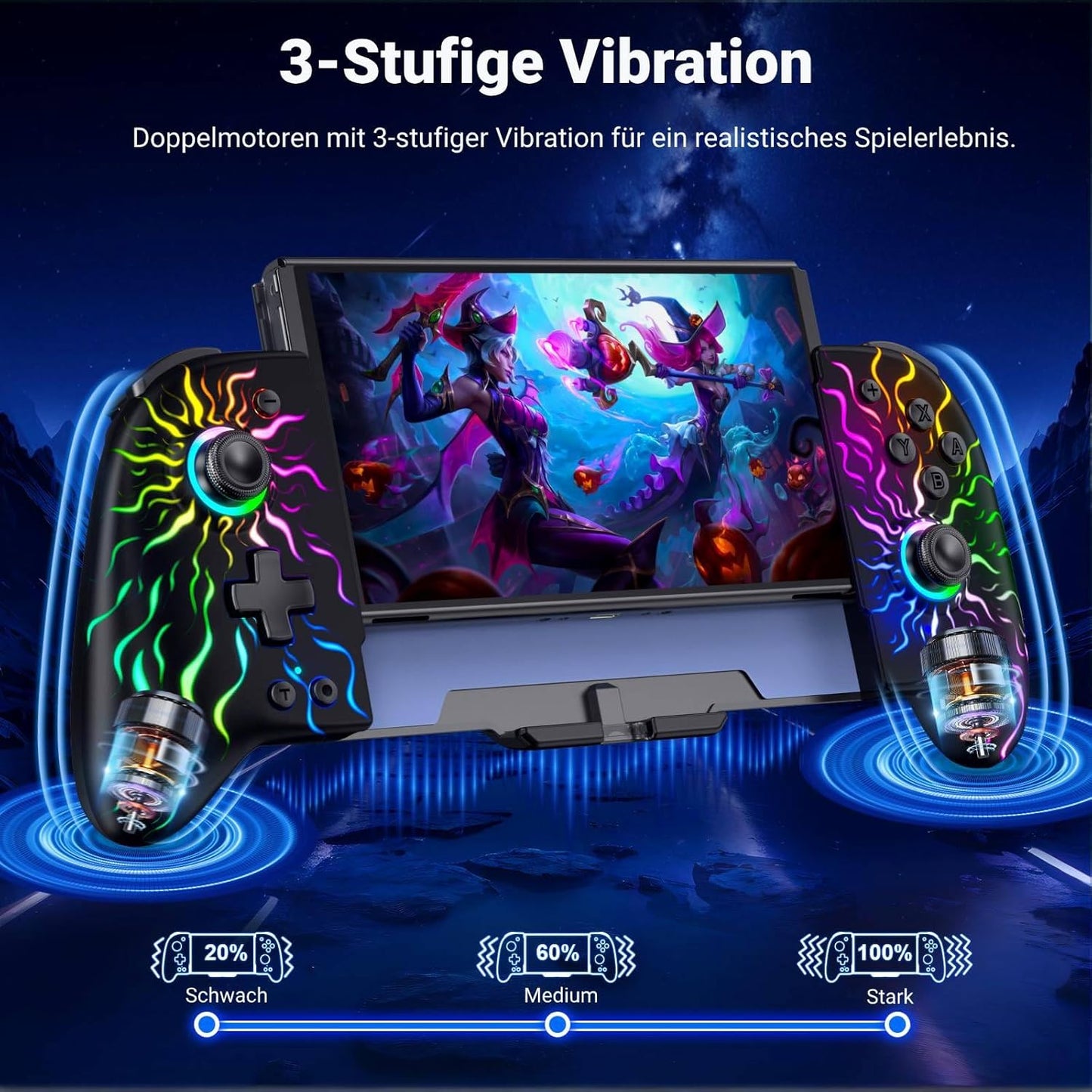 Bluetooth-Controller für Switch mit RGB und Makro-Funktion, Schwarz Flammen Muster