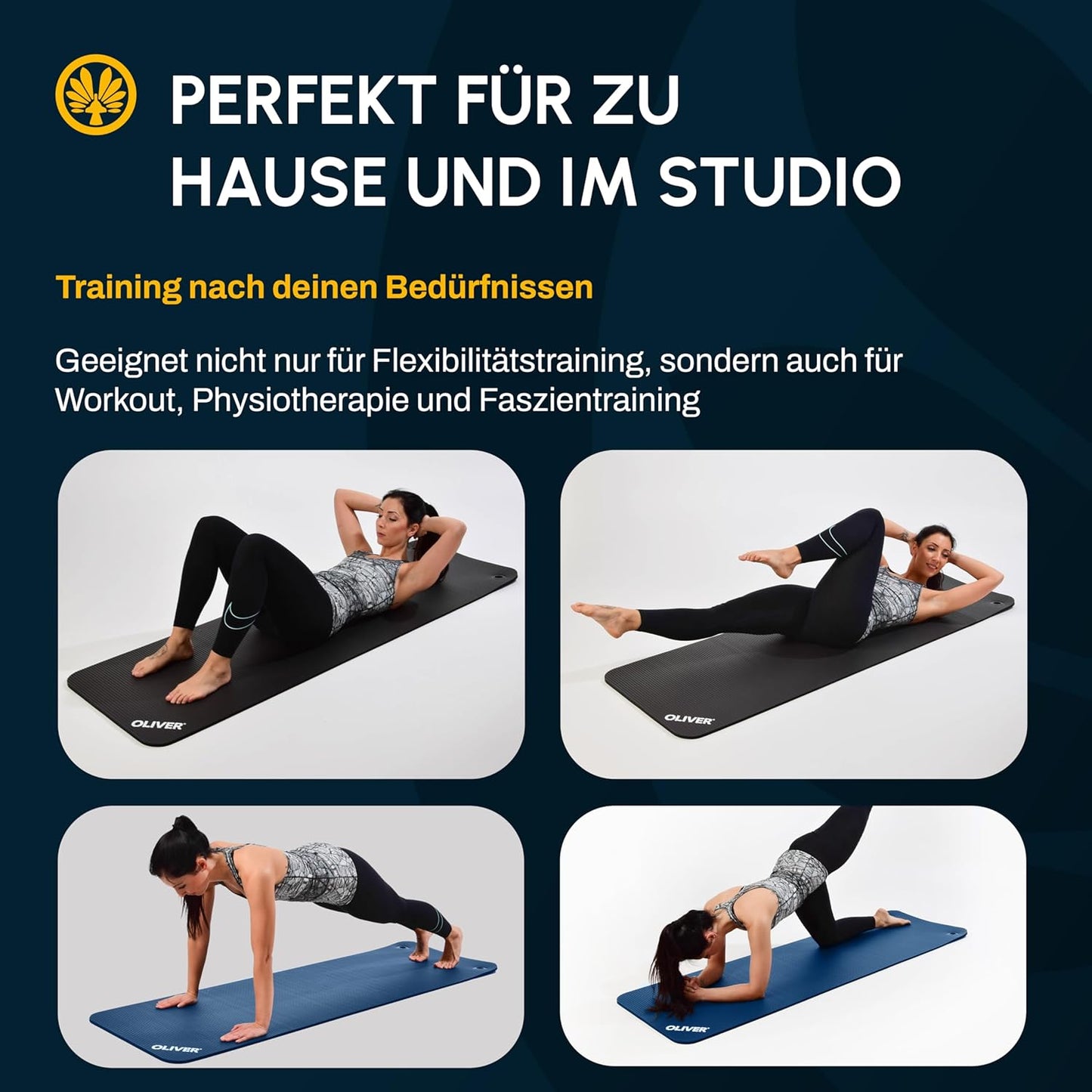 Gymnastikmatte mit Ösen, 180 x 60 x 1,5 cm (Mit Ösen) Anthrazit