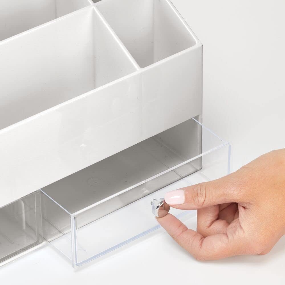 Kosmetik Organizer mit 5 Fächern und 2 Schubladen, Hellgrau/Durchsichtig
