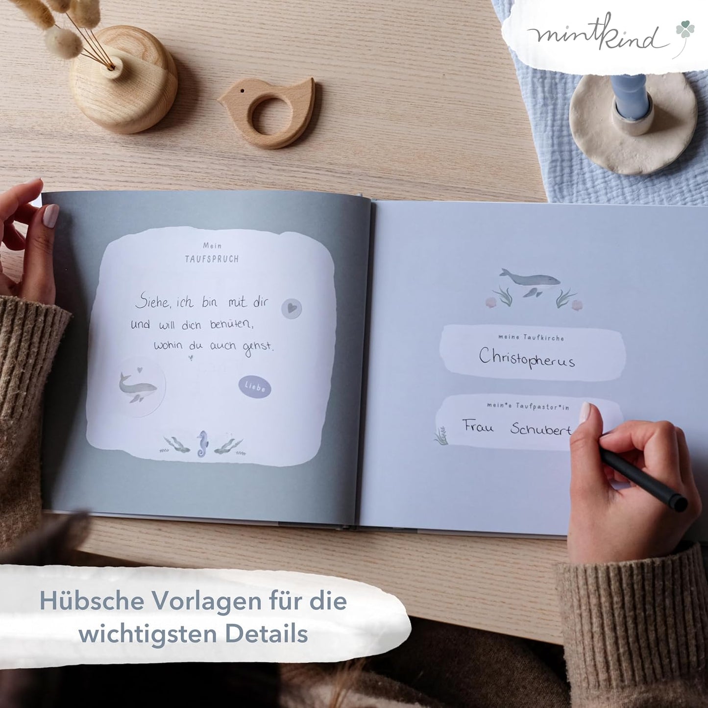 Gästebuch zur Taufe mit 72 Innenseiten, Wal ohne Stickerset