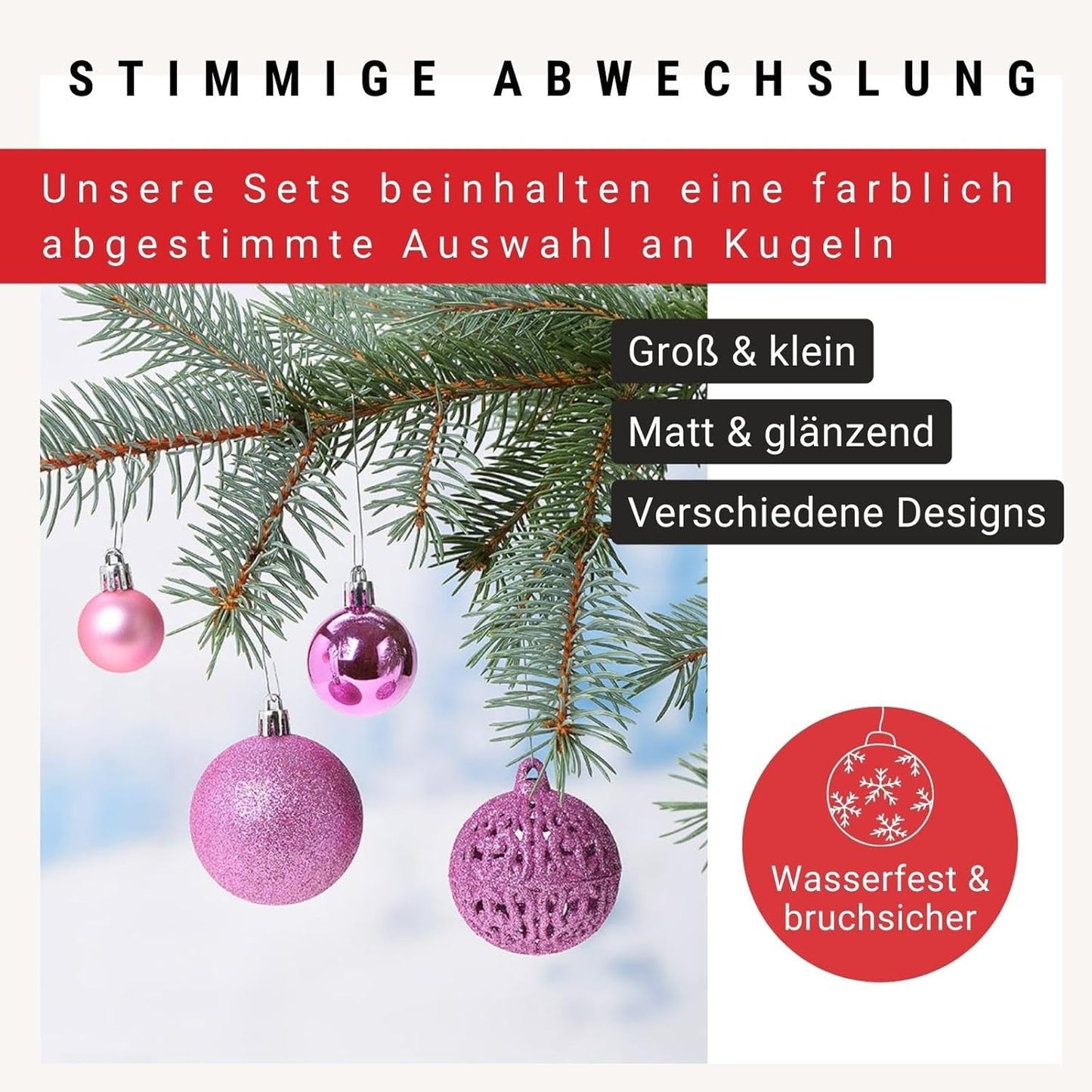 Weihnachtskugeln-Set, 50, Rosa