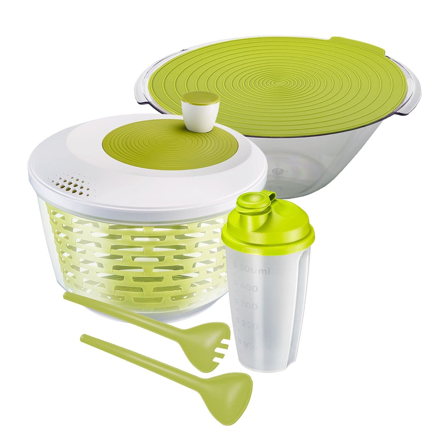 4-teiliges Salat-Set mit Schleuder und Dressingshaker