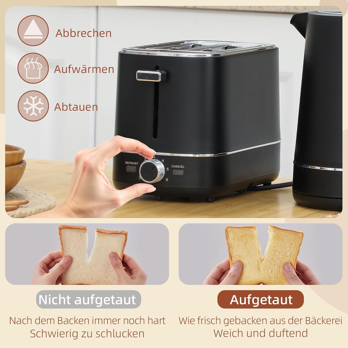 Frühstücks-Set mit Wasserkocher und Toaster, Schwarz