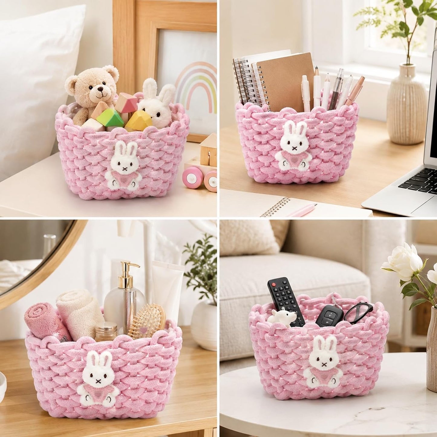Strick-Aufbewahrungskörbe mit Hasen-Motiv, 2er Set, Weiss Kaninchen