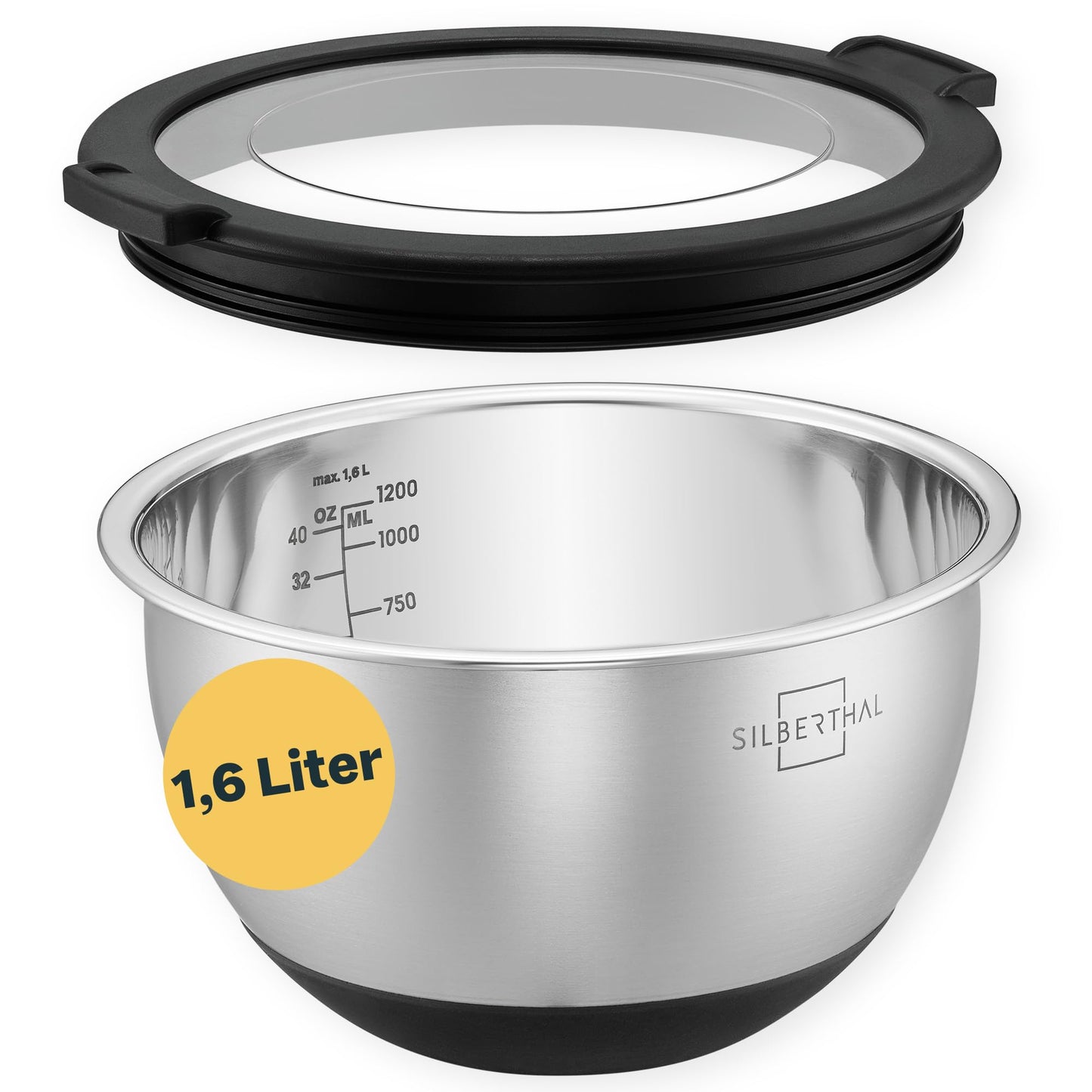 Edelstahl Rührschüssel mit Deckel (1,6l), 1,6l