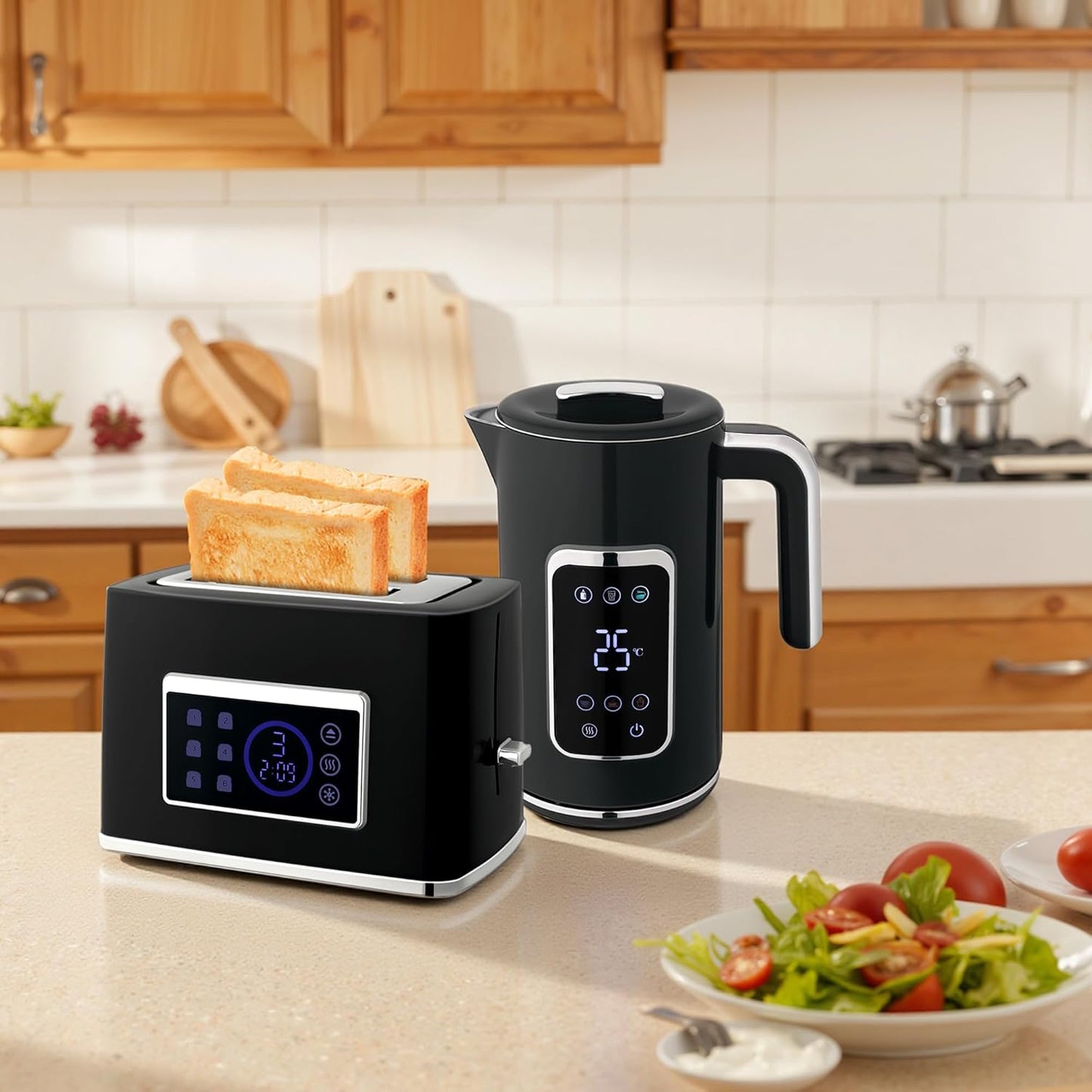 Wasserkocher und Toaster Set, Schwarz